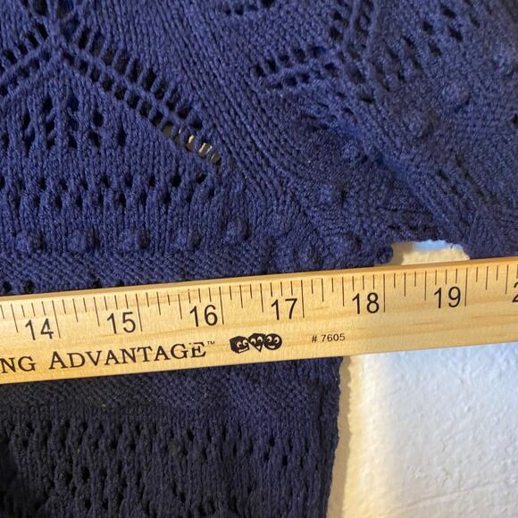 Talbots Navy Blue Crochet Knit Sweater Dress Size Medium Petite - Picture 8 of 9